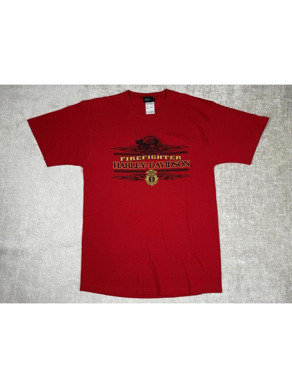 Vintage Harley Davidson T-Shirt Red Firefighter Fire Volunteer Shortsleeve Sz M